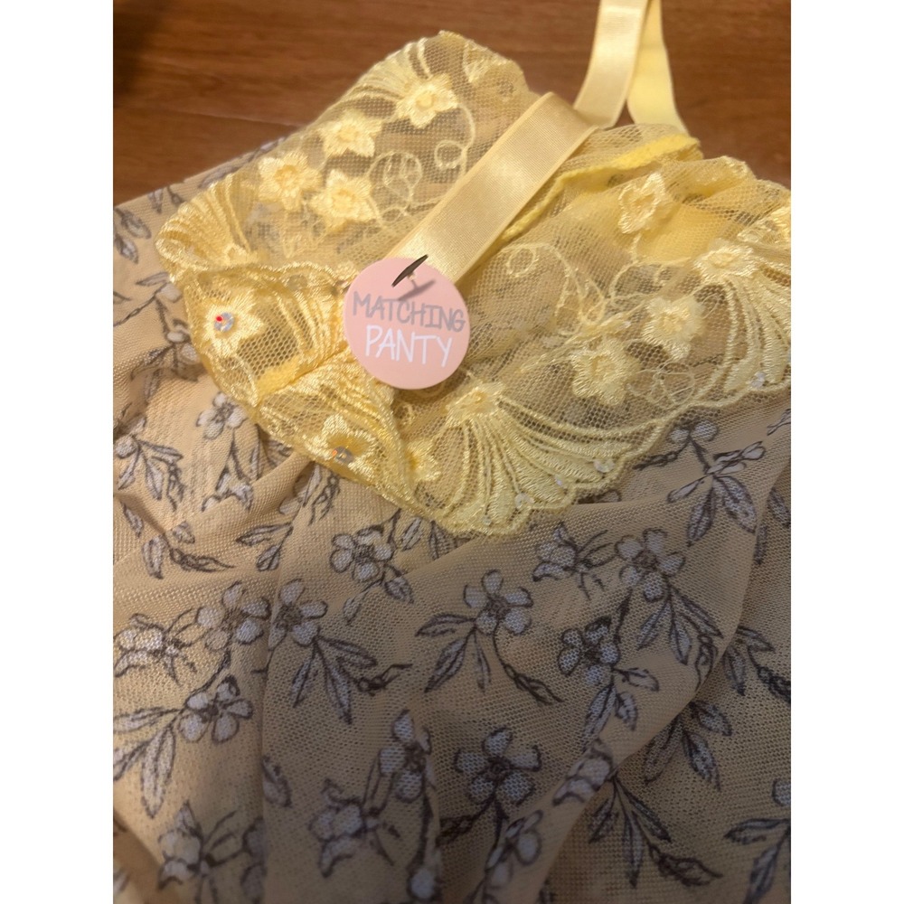 Spree Intimates Babydoll Floral Yellow Lace Sequin Lingerie Set 2X NWT Coquette - Picture 7 of 8